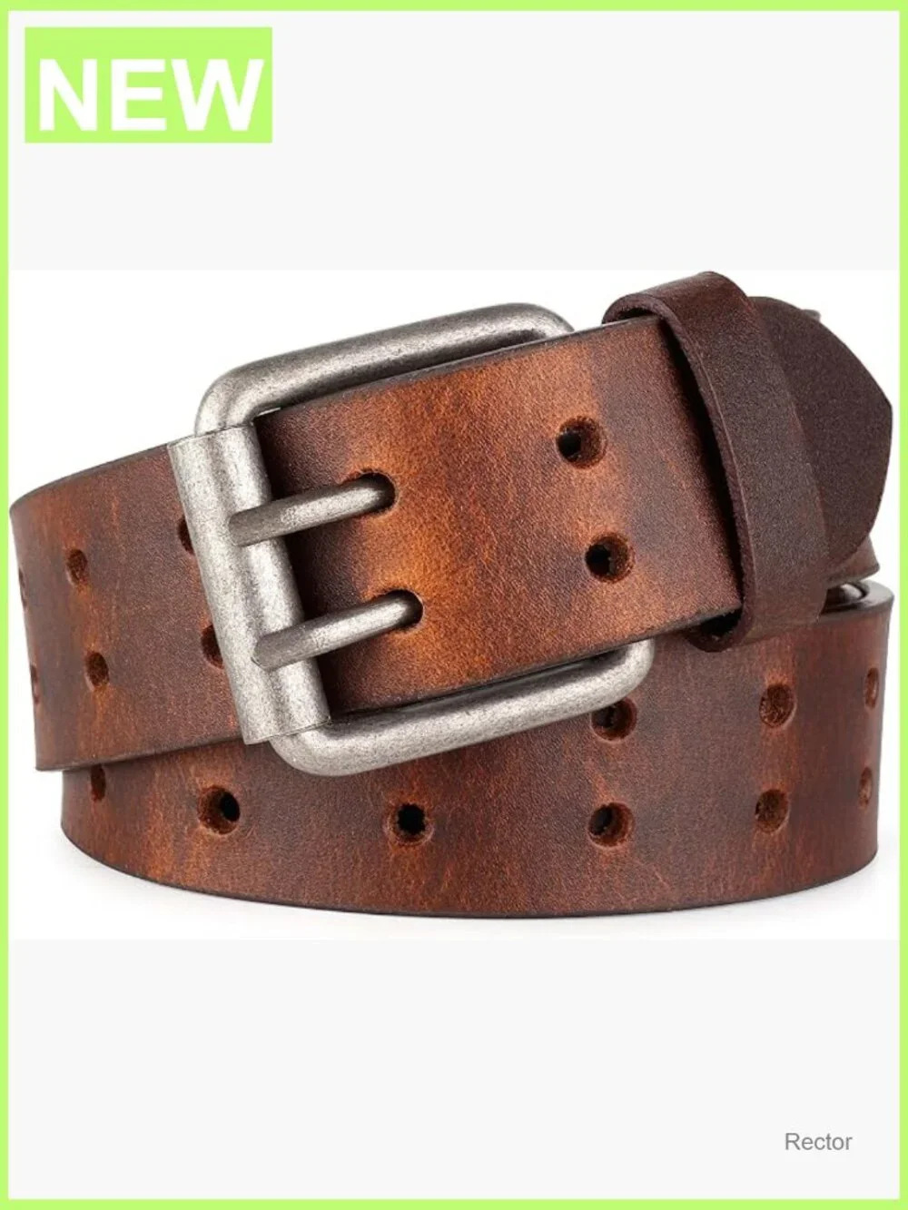 Heavy Duty Full Grain Leather Work Belt 1.5 inch Double Prong for Jeans